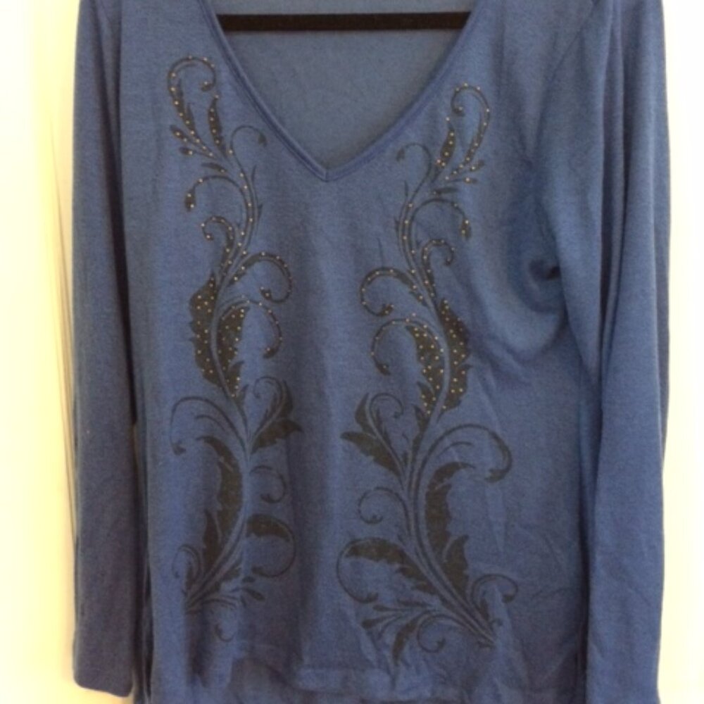 Energe World Wear Blue & Black V-Neck Long Sleeve Top Size XL